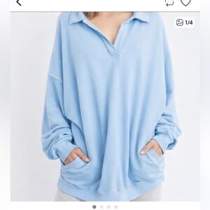 Aerie Happy Henley blue polo pullover oversized sweater size XL loungewear cozy